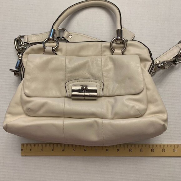 Coach Ivory  Leather Handbag Handles & shoulder strap Dual sides  12L x 8Hx 4.5W - Picture 15 of 16